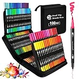 KAZATE Dual Brush Pen Set 100 Farben Filzstifte Set Dicke und Dünne Stifte Set für Erwachsene und...