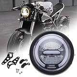 JMTBNO 6.5' Motorrad LED Frontscheinwerfer Schwarz 12V Universal Scheinwerfer Gelbe Halo Lauflicht...