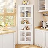COSTWAY Küchenschrank schmal, Eckschrank mit 4 Glastüren und 6 Ablagen, 171 cm hoch, dreieckiger...