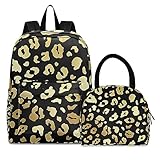 ISAOA Kinder-Rucksack-Set, goldfarben, Leopardenmuster, Gepard, Schulranzen-Set für Kinder,...