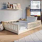 Kinderbett Bodenbett 140x200 cm Bett mit Rausfallschutz & Lattenrost Montessori Bett Bed Gitterbett...