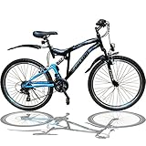 24 Zoll Mountainbike Fahrrad MIT VOLLFEDERUNG & Beleuchtung 21-Gang Shimano OXT Black