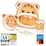 all Kids United® Kindergeschirr-Set aus Kunststoff 5-teiliges Geschirr Set mit Tier-Motive; Becher,...