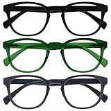 OPULIZE Pop Lesebrille 3er Pack Keck Rund Matt Rahmen Federscharniere Kratzfest Schwarz Grün Grau...