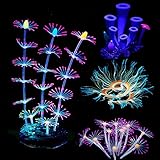 Cayway 4 Stück Künstliche Aquarium Pflanzen, Aquarium Pflanzen Künstlich Glühen mit Simulation...