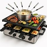 Raclette Fondue Set für 8 Personen mit Pfännchen & Schaber - Rostfrei & Regulierbar (Fondue Set)