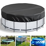 LQCOZYM Poolabdeckung Rund 366 cm – 420D Oxford Abdeckplane wasserdicht & UV-beständig – Mit...