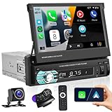 Hikity 1 Din Autoradio Bluetooth mit CarPlay und Android Auto, 7 Zoll Manuelle Ausfahrbarem Display,...