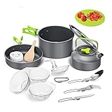 Weiope Camping Kochgeschirr Set für 2 Personen,14-TLG Outdoor Camping Geschirr Set mit Camping Topf...