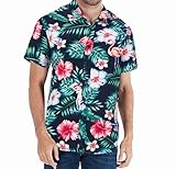 Loveternal Herren Funky Hawaiihemd Unisex Kurzarm Vordertasche Urlaub Sommer Aloha Flamingo Blumen...