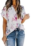 AOISAGULA Damen Sommer Bluse V-Ausschnitt Kurzarm Shirt Casual Oberteile Lose Fit Tops Tunika für...