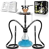 Cookah Shisha Set mit 2 Schlauche + 2 Anschlüssen + 2 Mundstück, Alu Wasserpfeife Komplettset...