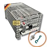Edelstahl Gastrobräter 1-flammig mit Rost-Set Profi Gasgrill - Made in Germany | mit Gasschlauch...