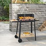 casa.pro Grillwagen Ari Holzkohlegrill BBQ Grillrost aus emailliertem Edelstahl Gartengrill 2 Räder...