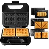 LEHMANN Sandwichmaker 3 in 1, Multifunktionsgerät mit austauschbaren Platten - Waffeleisen,...