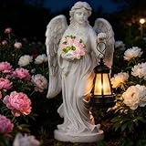 RNPKZ Solar Engel Gartenstatuen,Wetterfest Grabschmuck,Schutzengel-Figur mit LED Laterne,Fairy Engel...
