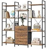 100W x142Hcm Bücherregal mit 4 Stoffschubladen, Standregal Bücher Regal Küchenregal für...