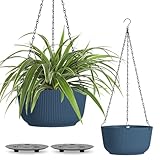 T4U Φ25cm Blumenampel Plastik 2er Set, Hängeampel mit Ketten, Blumenampel mit Bewässerungssystem...