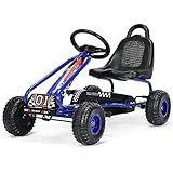 COSTWAY Gokart mit verstellbarem Sitz, Go Cart mit Handbremse, Tretauto bis 30 kg belastbar, Pedal...