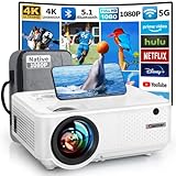 Beamer, Beamer 4K 16000 Lumen Beamer Full HD 1080P, 5G WiFi Bluetooth Beamer 4K Heimkino, Mini LED...