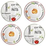 MamboCat 4er Set Pastateller weiß mit Dekor I Geschirrset Rot & Grün I Steingut Geschirr mit...