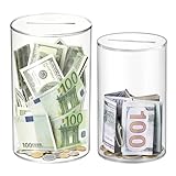 2er Set Klare Acryl Spardose, Acryl Transparente Sparbüchse 7cm×11.5cm, Spardose Durchsichtig...