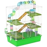 PawHut Großer Hamsterkäfig, Käfig für Nagetiere, 5 Ebenen, mit Tunnel, Tränke, Laufrad,...