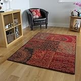 The Rug House Milan Traditioneller Teppich mit Patchwork-Muster für das Wohnzimmer in Rot-, Braun-,...