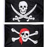 Hestya 2 Stück Jolly Roger Piraten Flagge Schädel Flagge für Piraten Party, Geburtstagsgeschenk,...