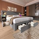 Polsterbett Doppelbett Bettanlage 180x200 cm, Schlafzimmer Komplett Set mit 2x Nachtkommoden und 4...