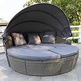Enjoy Fit Poly Rattan Sonneninsel mit faltbarem Sonnendach Ø 180 cm inkl. Auflagen Kissen Abdeckung...