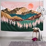 Alishomtll Wandteppich Wald Baum Berge Tapisserie Tuch Sonnenuntergang Wandtuch Wandbehang...
