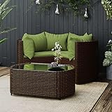 Yunovire 4-TLG. Garten-Lounge-Set, Braun Poly Rattan, mit Kissen Grün, Outdoor Sofa Couch für...