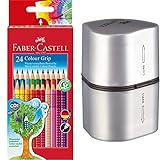 Faber-Castell 112424 - Farbstifte Colour Grip 2001, 24 Stück im Kartonetui & 183800 - Dosenspitzer...