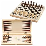 ZEYADA 3-in-1 Backgammon Schach Spielset Holz Koffer Box Reise Steine Figuren
