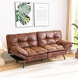 Hcore Umwandelbares Futon-Sofa, braunes Leder, Memory-Schaum, Schlafsofa, kleines Euro-Liegesofa...