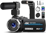 Videokamera 4K 80MP Camcorder für YouTube,30FPS Webcam IR Nachtsicht Vlogging Kamera,18X...