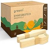 greenli® Einwegbesteck Set - 200 Holzgabeln und Holzmesser - Nachhaltiges Einweggeschirr Set aus...