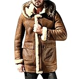 VIVICOLOR Herren-Lammfell-Wildledermantel. Herren-Jacke aus Schaffell mit Sherpa-Futter und...