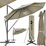 tillvex® Premium Alu Sonnenschirm 330 cm + Abdeckung & Windsicherung | Ampelschirm 6-Fach...