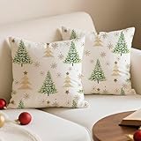 Avalune Kissenbezug Weihnachten 40x40 Gold Grün Weihnachtskissenbezüge Baum Sofakissenbezug Winter...