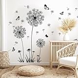 Löwenzahn Wandsticker,Schwarz Wandtattoo Pusteblumen für Wanddeko,Wandsticker Wohnzimmer Pflanzen...