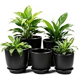 Huucozn 5er-Pack Pflanzentopf Blumentopf Schwarz Runde Form Übertopf Matte ø18/16/14/12,5/11,5cm...