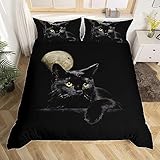 Luofanfei Katzen Bettwäsche 135 x 200 cm Katze Tiermotive Kinder Bettwäsche Set Schwarz Cat Muster...