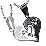 Cupimatch Pärchen Kette Herz für 2 Herren Damen Edelstahl I Love You Herz Strass Puzzle Passender...
