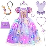 MerryXGift Prinzessin Kleid Mädchen, Lila Prinzessin Kostüm Mädchen mit Krone, Zauberstab,...