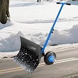 Schneeschaufel mit Rädern, 73 cm B x 49 cm H starker Schneeschieber für Auffahrt, ergonomischer...