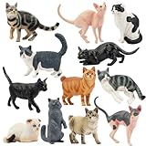 EYSCOTA 12PCS Katze Figurensatz, realistische Kätzchen Spielzeug, Katze Kuchen Topper Weihnachten...