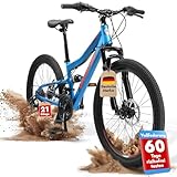 BIKESTAR Kinder Fahrrad Fully Mountainbike 21 Gang Shimano, Scheibenbremse ab 8 Jahre | 24 Zoll...