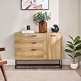 [en.casa] Sideboard Orkland mit Einer Schranktür und 3 Schubladen Kommode 75 x 100 x 35 cm Dresser...